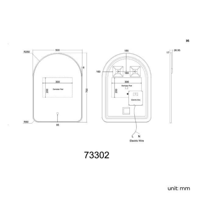 Cassie Black Framed Arched Backlit llluminated LED Mirror 700x500mm