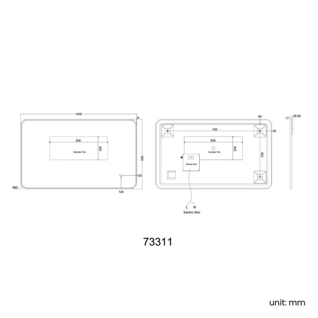 Olivia Black Framed Backlit llluminated LED Mirror 600x1000mm