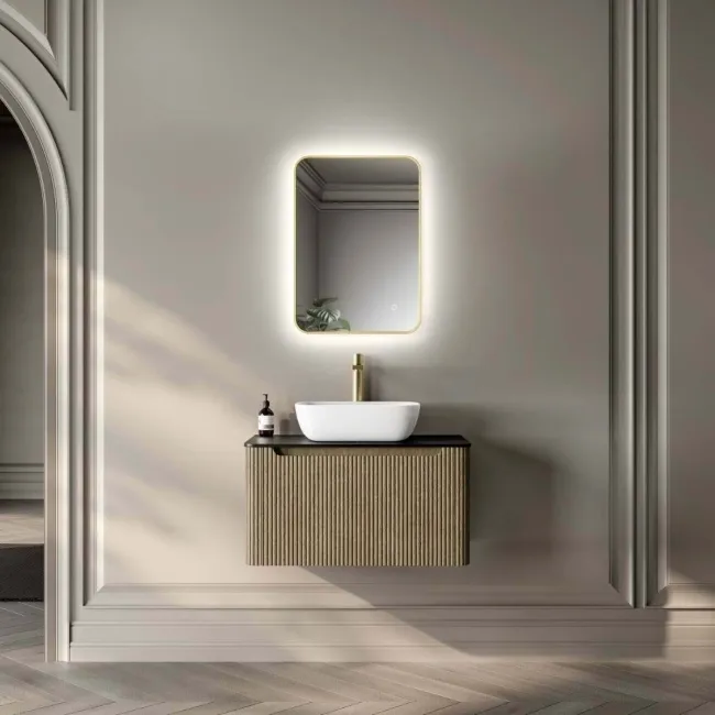 Olivia Brushed Brass Backlit llluminated LED Mirror 700x500mm