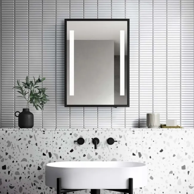 Mia Battery Operated Black Framed Illuminated LED Mirror Cabinet 610x450mm