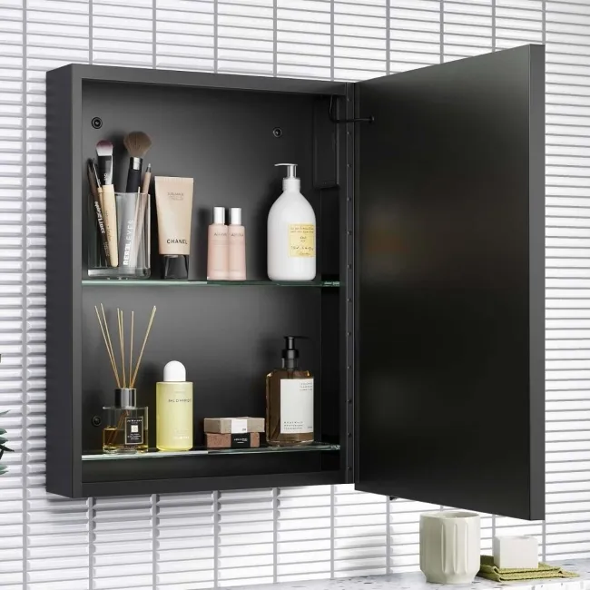 Mia Battery Operated Black Framed Illuminated LED Mirror Cabinet 610x450mm