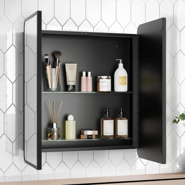Olivia Black Framed Mirror Cabinet 710x600mm