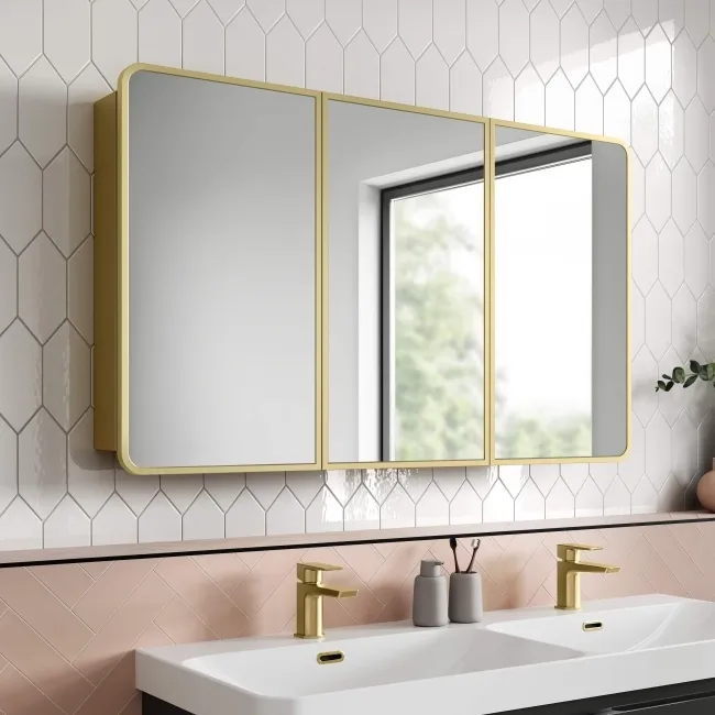 Olivia Matt Brass Mirror Cabinet 710x1200mm