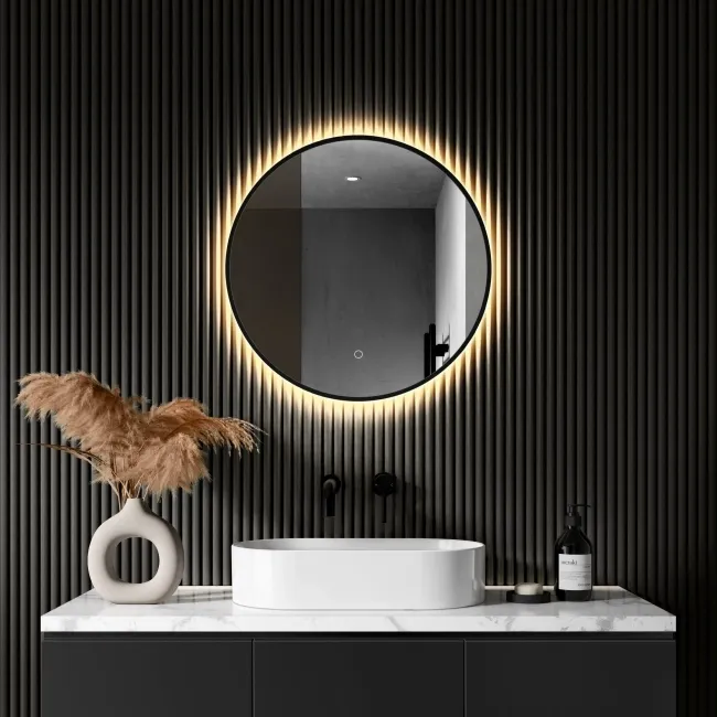 Delilah Black Framed Round Backlit llluminated LED Mirror 600mm