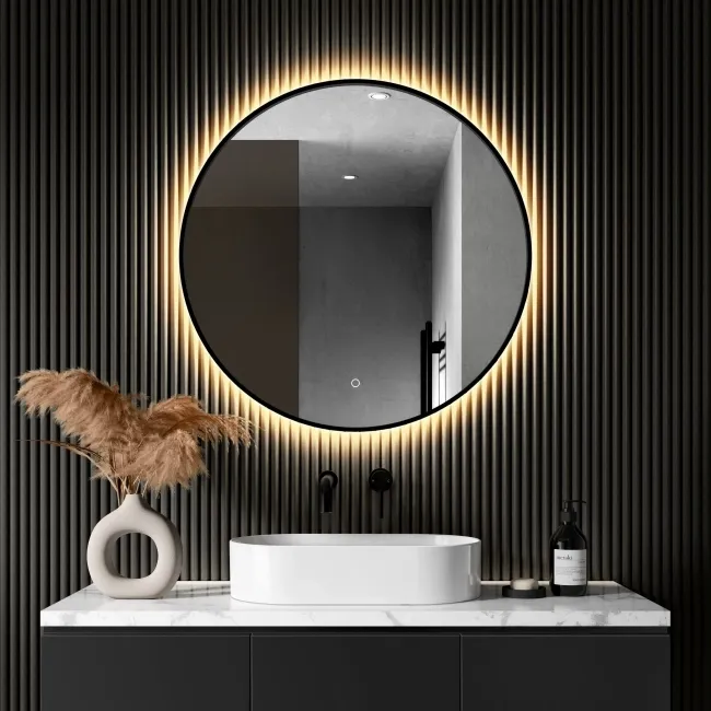 Delilah Black Framed Round Backlit llluminated LED Mirror 800mm