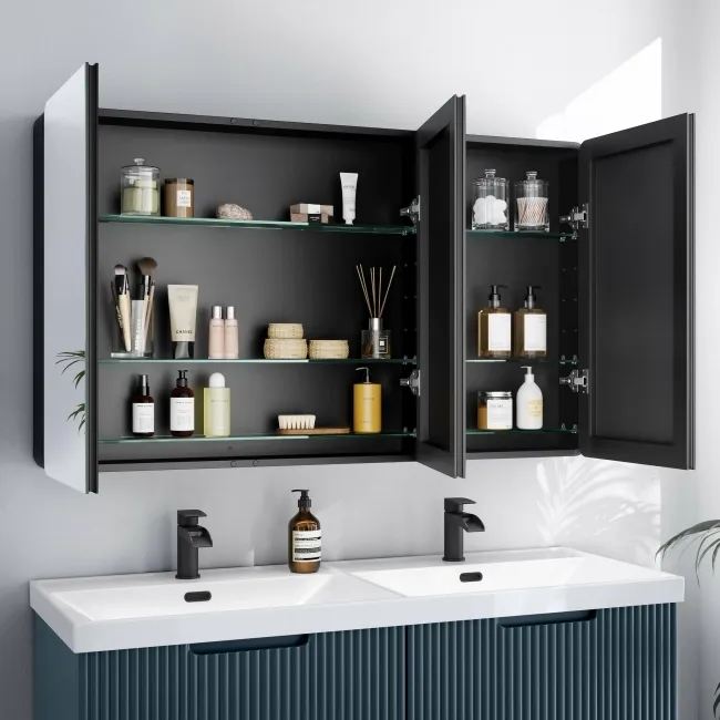 Aurora Matt Black Mirror Cabinet 700x1200mm