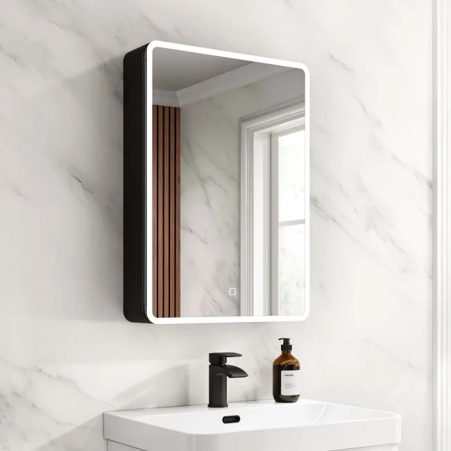 Aurora Matt Black Illuminated LED Mirror Cabinet 700x500mm
