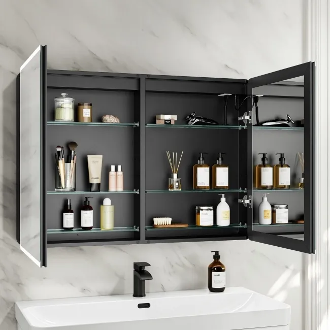 Aurora Matt Black Illuminated LED Mirror Cabinet 700x1000mm