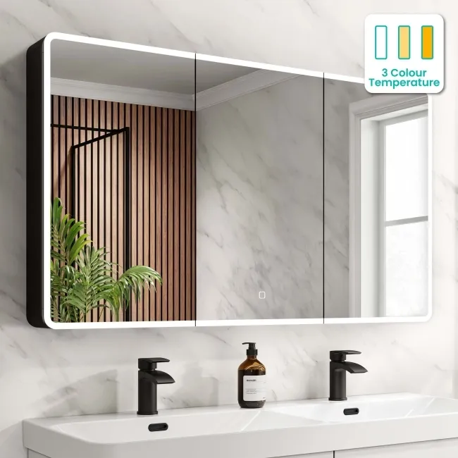 Aurora Matt Black Illuminated LED Mirror Cabinet 700x1200mm