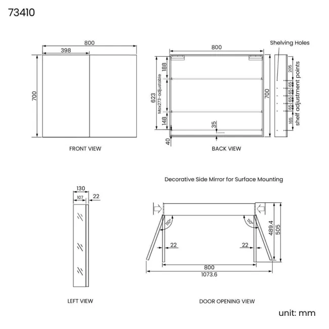 Esme Matt Black Recessed Mirror Cabinet 700x800mm