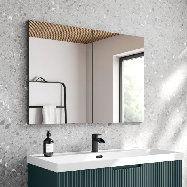 Esme Matt Black Recessed Mirror Cabinet 700x1000mm
