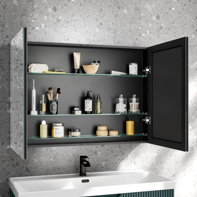 Esme Matt Black Recessed Mirror Cabinet 700x1000mm