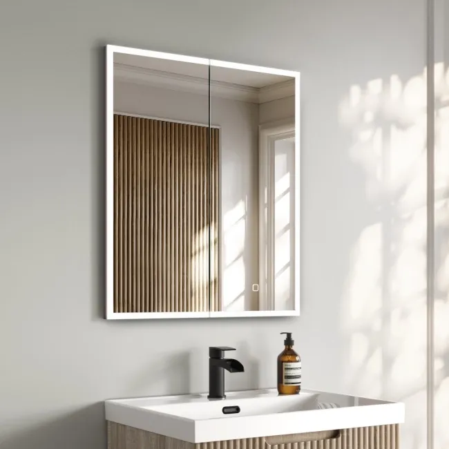 Esme Matt Black Illuminated LED Recessed Mirror Cabinet 700x600mm