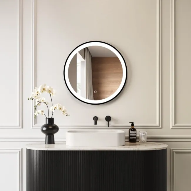 Delilah Black Framed Round Illuminated LED Mirror 600mm