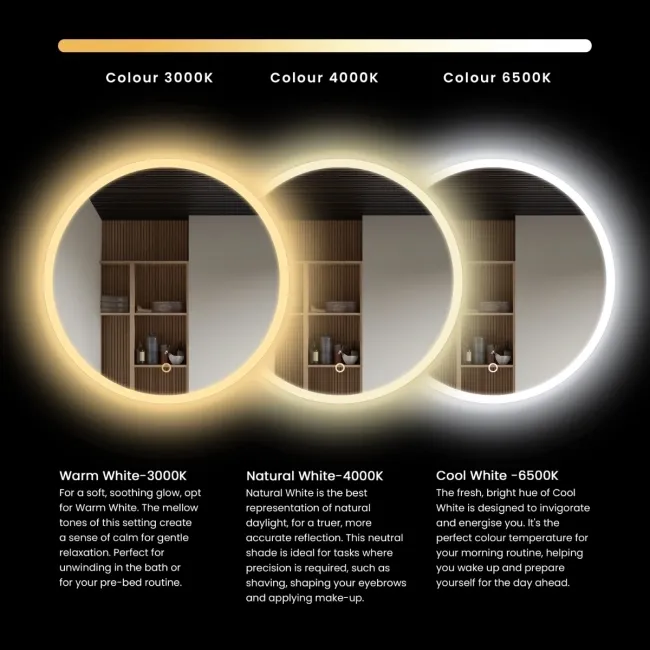 Delilah Black Framed Round Illuminated LED Mirror 600mm