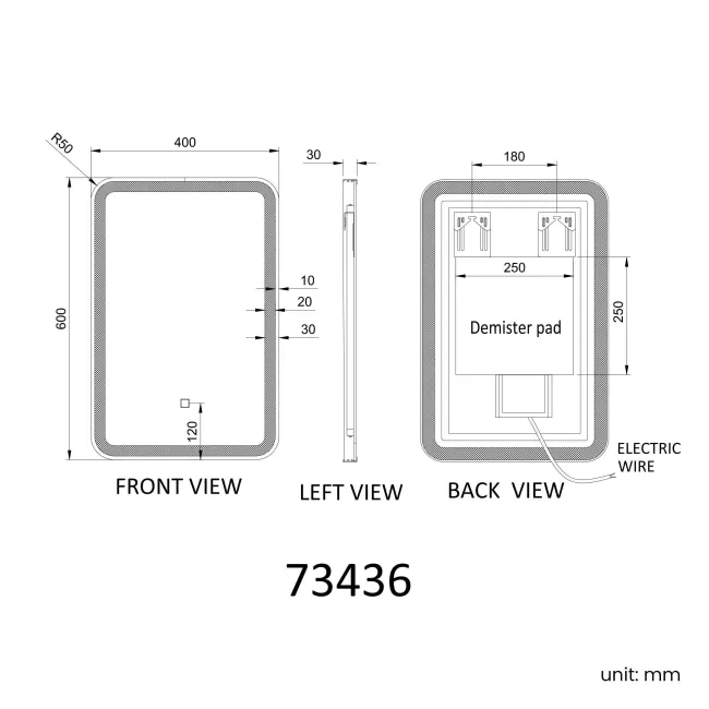 Mila Brushed Brass Illuminated LED Mirror 600x400mm