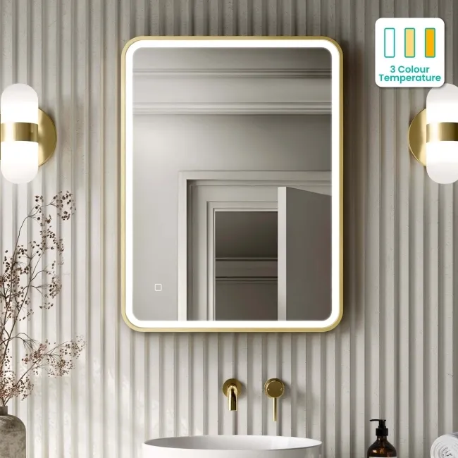 Mila Brushed Brass Illuminated LED Mirror 800x600mm