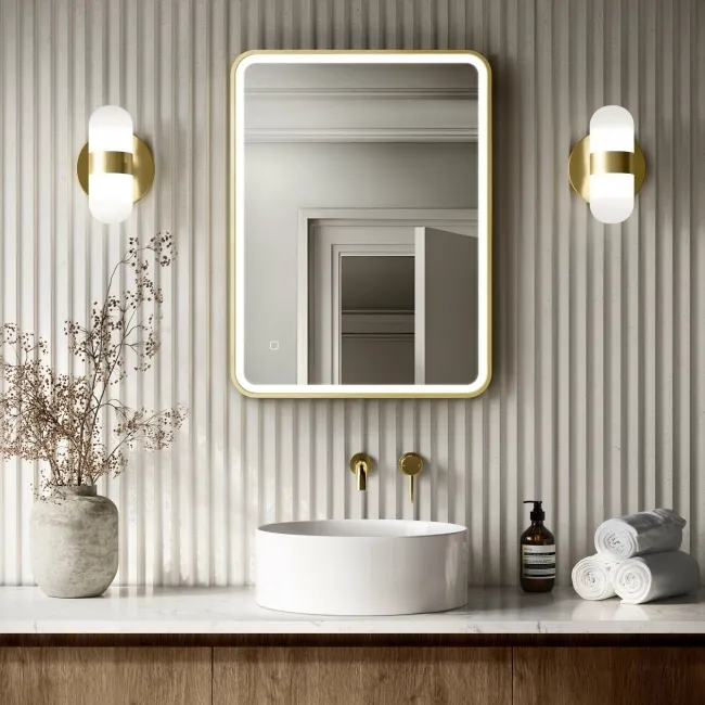 Mila Brushed Brass Illuminated LED Mirror 800x600mm