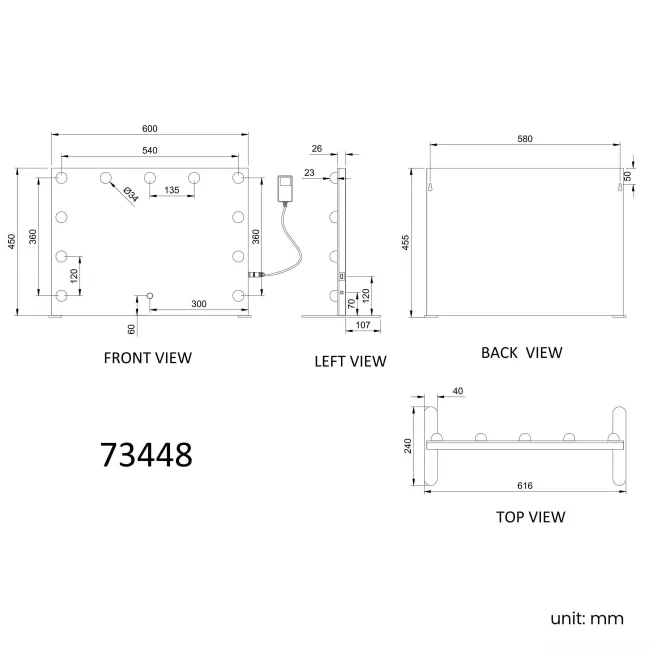 Serena Hollywood Mirror 450x600mm - Mini Bulbs
