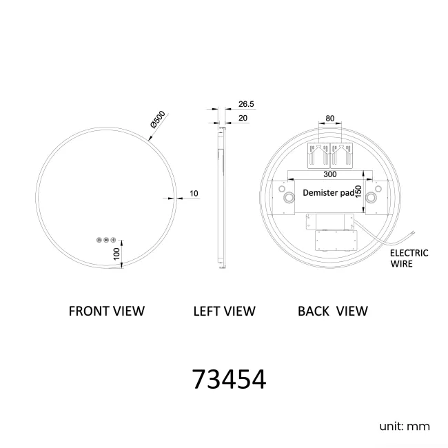 Delilah Black Framed Round Backlit LED Mirror With BLUETOOTH Speaker 500mm