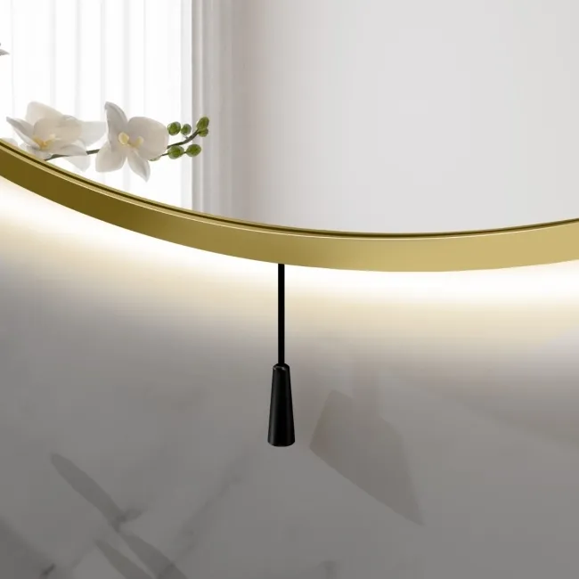 Delilah Battery Operated Brushed Brass Round Backlit LED Mirror 600mm