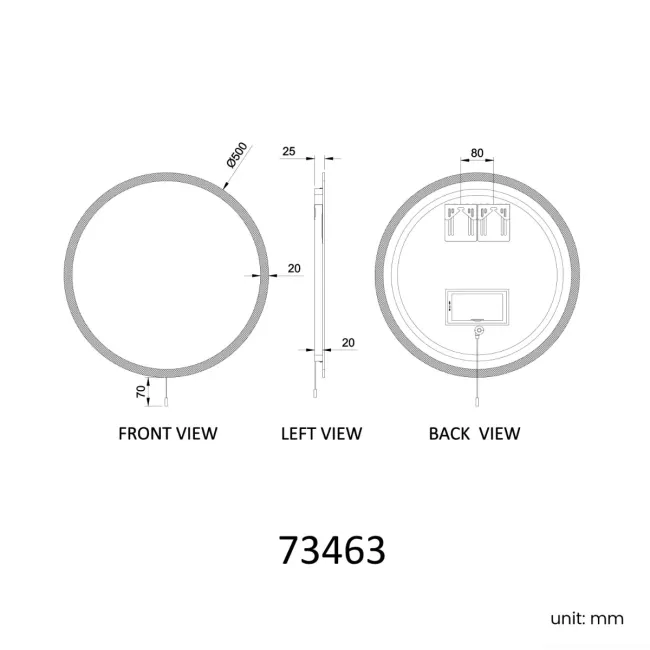 Grace Battery Operated Illuminated LED Mirror 500mm