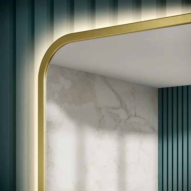 Mila Brushed Brass Backlit Illuminated LED Mirror With BLUETOOTH Speaker 600x400mm
