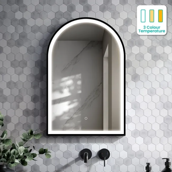 Maya Black Framed Arched Illuminated LED Mirror 750x500mm