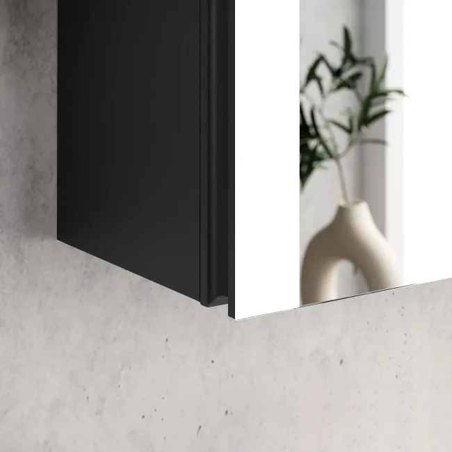 Selma Battery Operated Matt Black Illuminated LED Mirror Cabinet 700x600mm