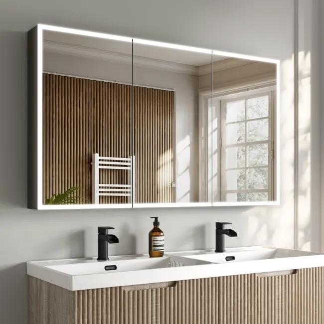 Esme Matt Black Illuminated LED Mirror Cabinet With BLUETOOTH Speaker 700x1200mm