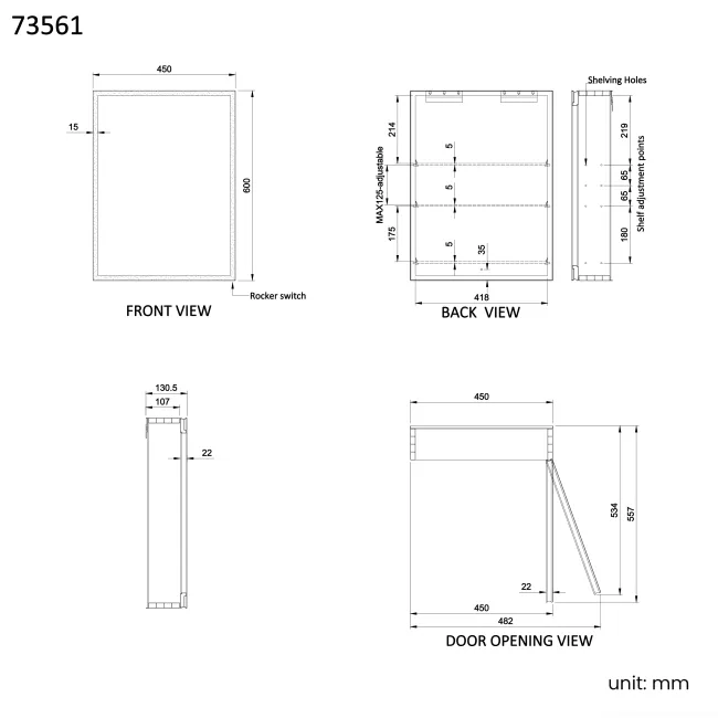 Esme Battery Operated Matt Black Illuminated LED Mirror Cabinet 600x450mm