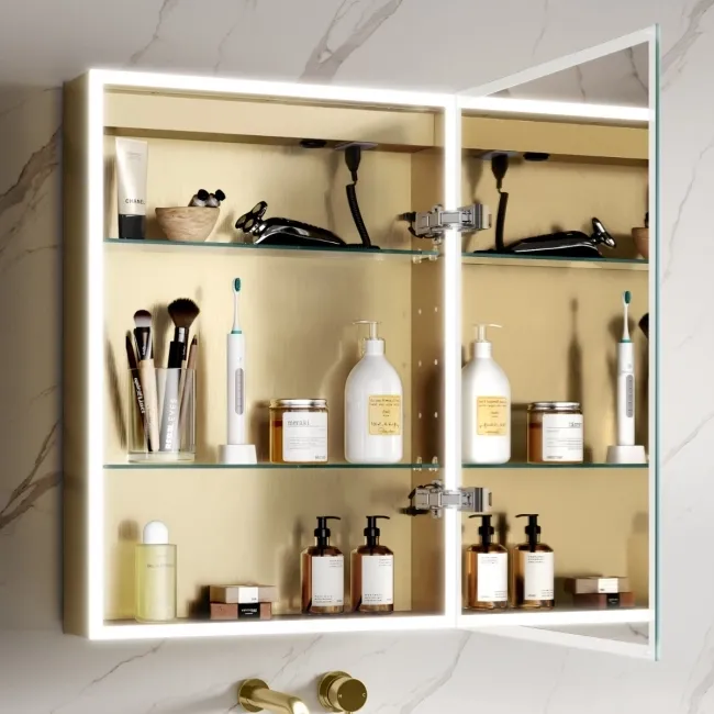 Margot Brushed Brass Illuminated LED Mirror Cabinet 700x500mm