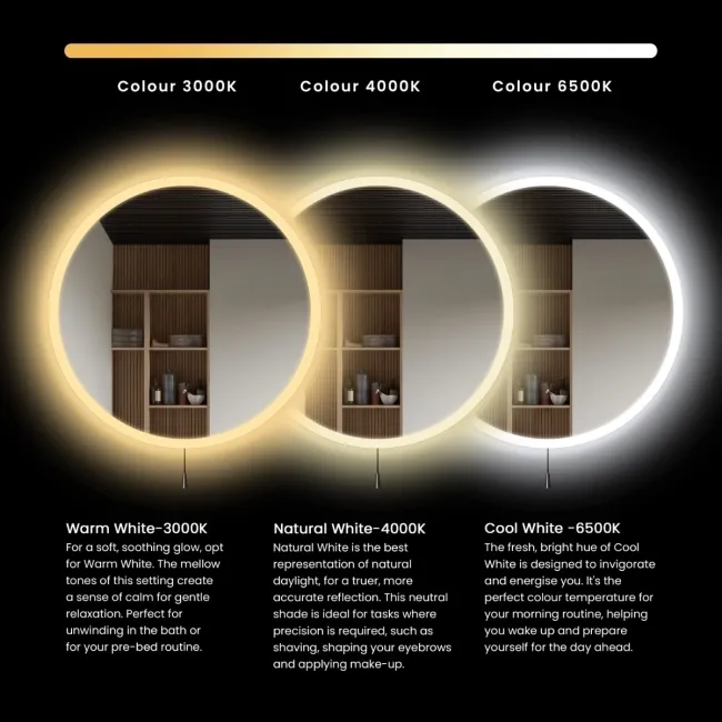 Delilah Battery Operated Black Framed Round Illuminated LED Mirror 600mm