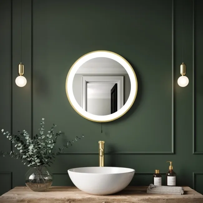 Delilah Battery Operated Brushed Brass Round Illuminated LED Mirror 500mm