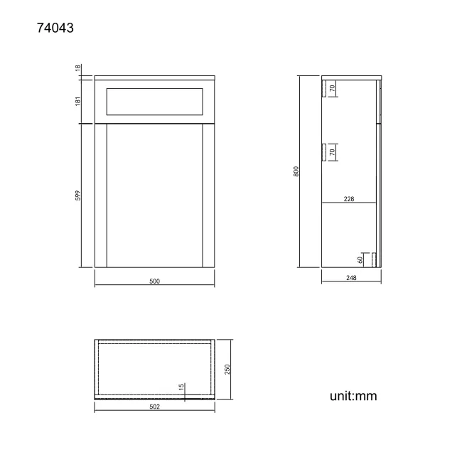 Graphite Grey Slimline Back To Wall Toilet Unit 500mm
