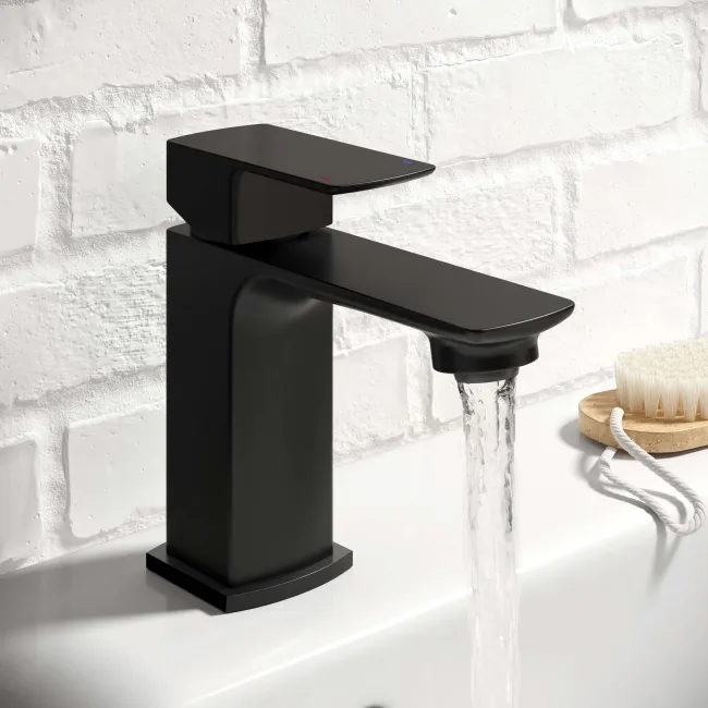 Mersey Matt Black Basin & Shower Bath Mixer Tap Set
