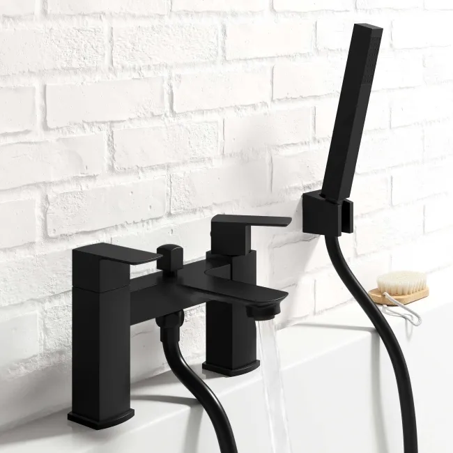 Mersey Matt Black Basin & Shower Bath Mixer Tap Set