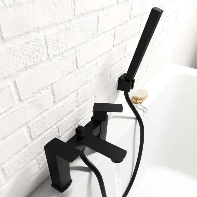 Mersey Matt Black Basin & Shower Bath Mixer Tap Set
