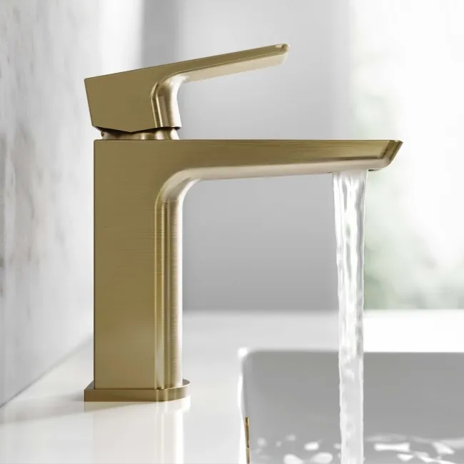 Soar Brushed Brass Basin & Shower Bath Mixer Tap Set