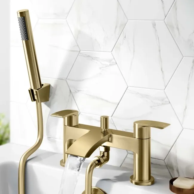 Severn Brushed Brass Basin & Shower Bath Mixer Tap Set