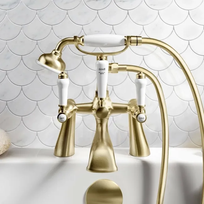 Cherwell Traditional Brushed Brass Basin & Bath Mixer Tap Set