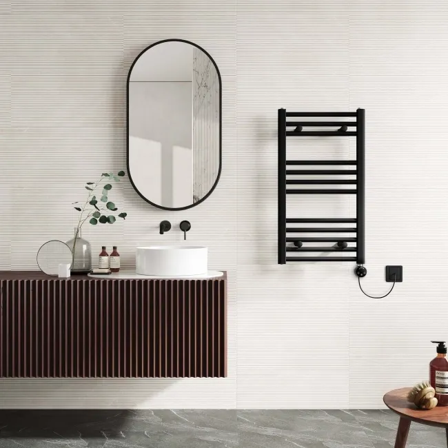 Naples Electric Premium Matt Black Straight Heated Towel Rail 800x450mm