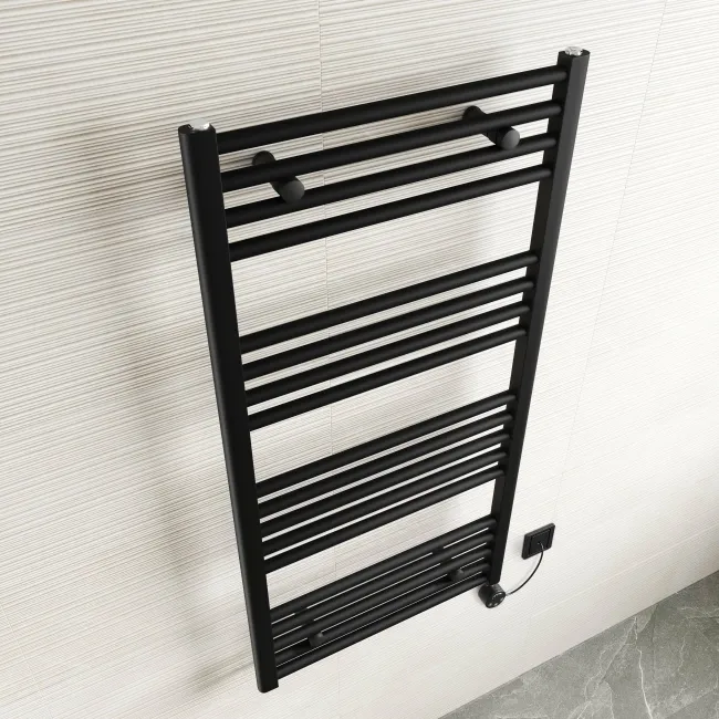 Naples Electric Premium Matt Black Straight Heated Towel Rail 1200x600mm
