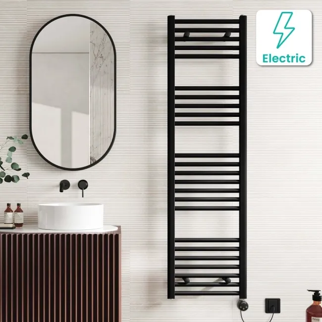 Naples Electric Premium Matt Black Straight Heated Towel Rail 1600x450mm