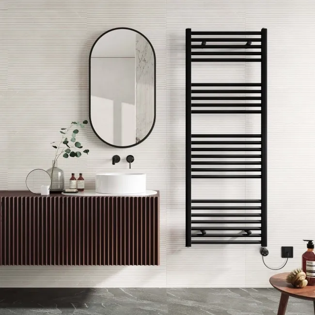 Naples Electric Premium Matt Black Straight Heated Towel Rail 1600x600mm
