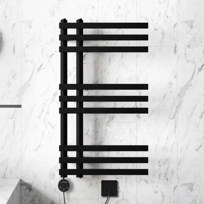 Madrid Electric Matt Black Designer Heated Towel Rail 800x450mm