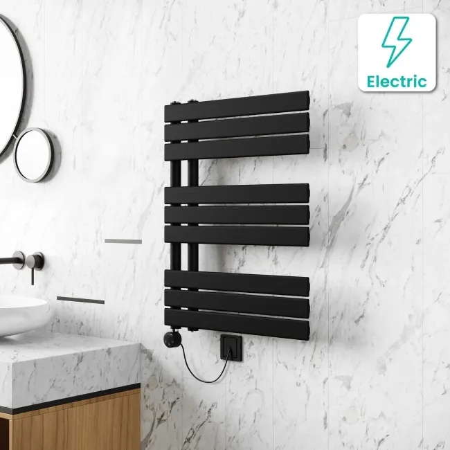 Seville Electric Matt Black Designer Flat Panel Heated Towel Rail 800x600mm