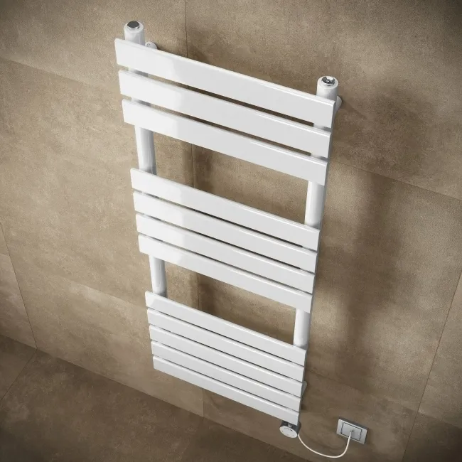 Santorini Electric White Flat Panel Heated Towel Rail 1200x450mm