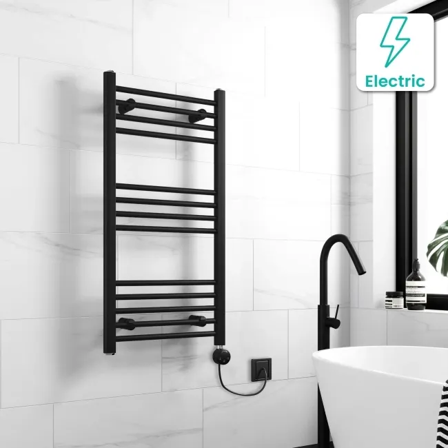 Barcelona Electric Matt Black Straight Heated Towel Rail 1000x500mm
