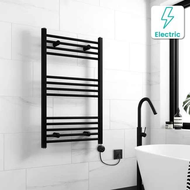 Barcelona Electric Matt Black Straight Heated Towel Rail 1000x600mm